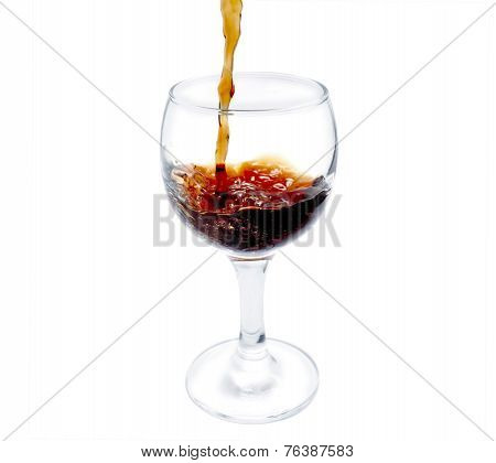 Cognac Pour Into The Glass Over White Batskground