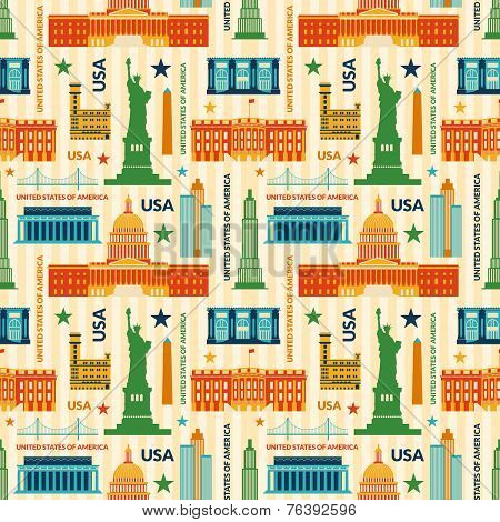 Landmarks of United States of America vector seamless pattern