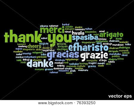 Vector concept or conceptual abstract thank you word cloud in different languages or multilingual for education or Thanksgiving Day