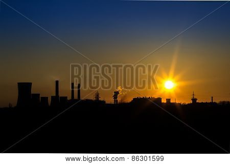 Sunset Over Steel Factory