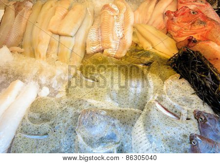 Fishes At Fish Market (fisketorget) In Bergen, Norway