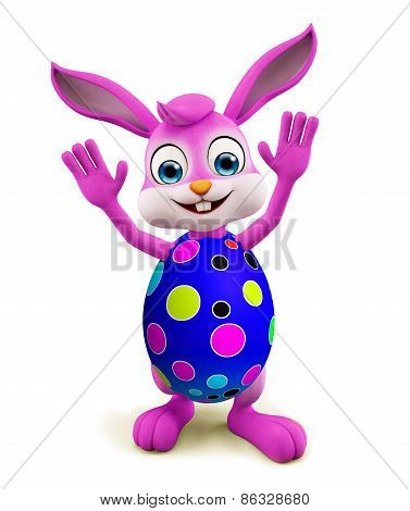 Easter Bunny With Colourful Eggs Saying Hi Pose