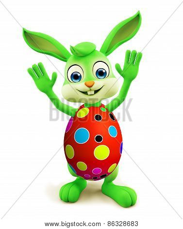 Easter Bunny With Colourful Eggs Saying Hi Pose