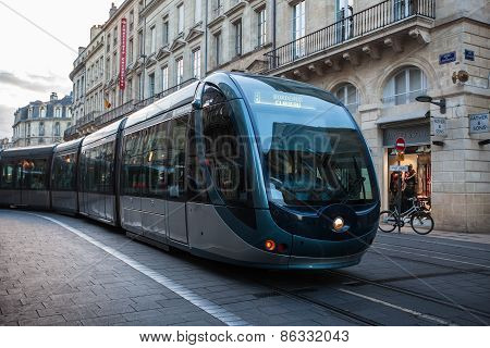 Tram In The Center Of Bordeaux In France