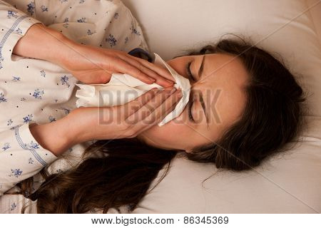 Asian Caucasian Woman With Flu  And Feaver
