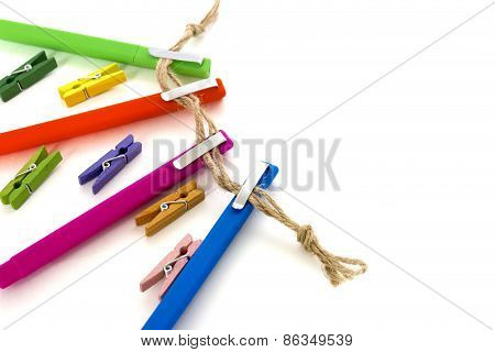 Variegated Pens Isolated Over White