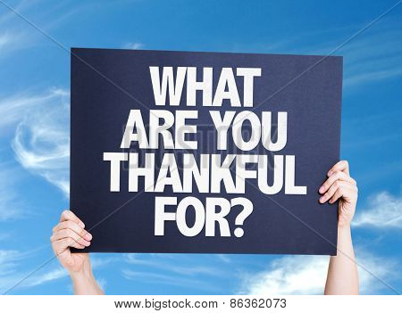 What Are You Thankful For? card with sky background