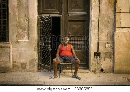 Havana - February 17: Unkown Man Staying On Front Of His House On February 17, 2015 In Havana. Hav