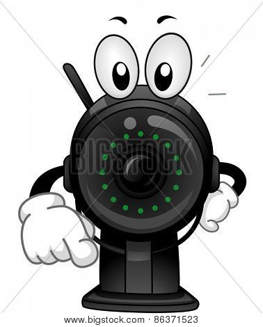 Mascot Illustration of a Surveillance Camera Pointing His Finger Towards the Screen