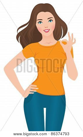 Beautiful Girl Showing Ok Sign