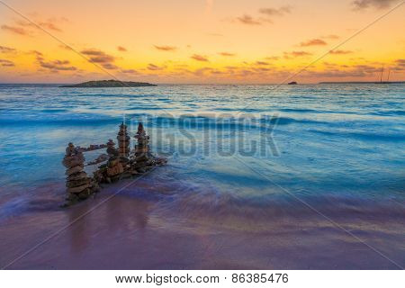 Majorca Sunset in Es Trenc beach in Campos of Mallorca at Balearic islands Spain