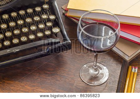 Vintage Typewriter Glass Of Wine