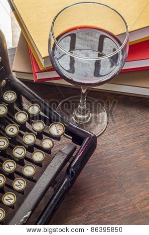 Vintage Typewriter Glass Of Wine