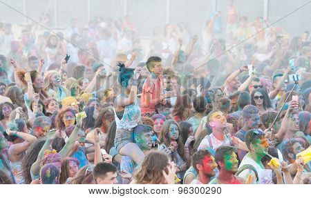 People Dancing In Colored War Event, Larnaca, Cyprus