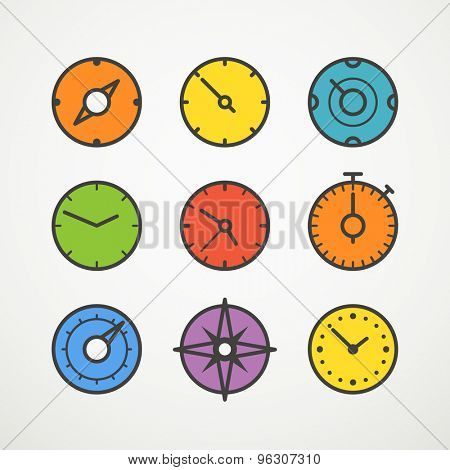Different slyles of color speedometers vector collection
