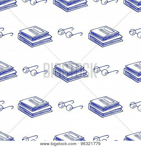 Book Sketch Seamless Vector Pattern. Background School.