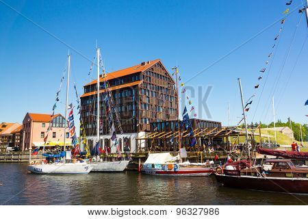 KLAIPEDA - JUNE 09: Yachts in Klaipeda Old Castle Harbour on June 09, 2015 Klaipeda, Lithuania. The Old Castle Harbour situated in a territory of 'Klaipeda ship repair yard'.