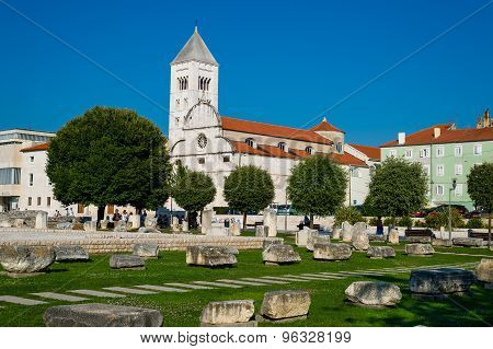 The view of old church and ancient ruins in Zadar, Croatia.