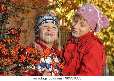 A boy with a girl near rowan