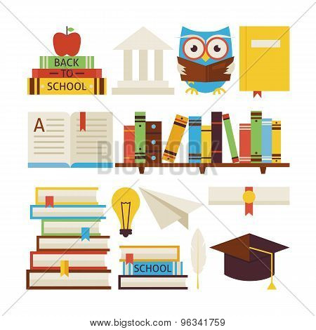 Flat Style Vector Collection Of Books Education And Knowledge Objects Isolated Over White