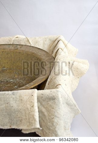 Old vintage cooper round pan isolated in black box