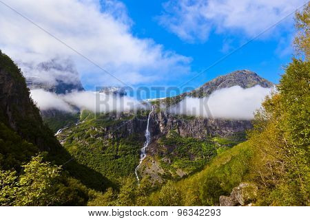 Waterfall near Briksdal glacier - Norway - nature and travel background