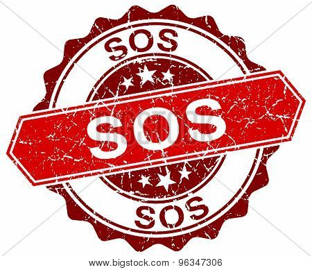 Sos Red Round Grunge Stamp On White