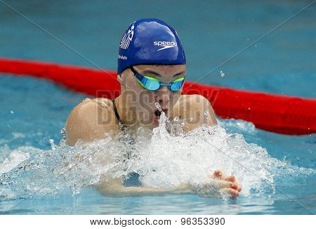 BARCELONA - JUNE, 11: British swimmer Katie Matts swimming breaststroke during the Trophy Ciutat de Barcelona in Sant Andreu Club, June 11, 2015 in Barcelona, Spain