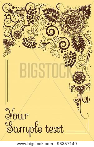 banner with vintage floral ornament with elements of berries and leaves