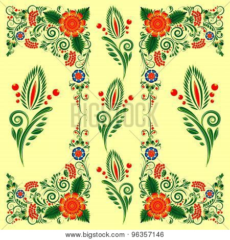 seamless pattern with floral ornament with elements of berries and leaves