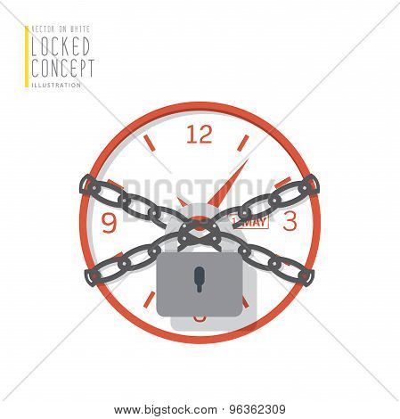 Clock Are Bound With Chains And Locked With A Padlock Flat Vector.