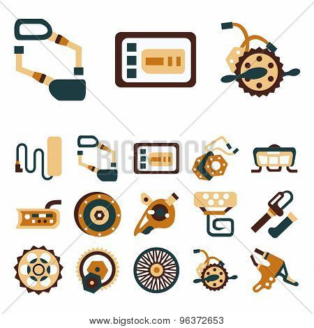 Simple flat color vector icons for e-bike