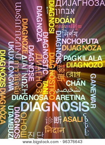 Background concept wordcloud multilanguage international many language illustration of diagnosis glowing light