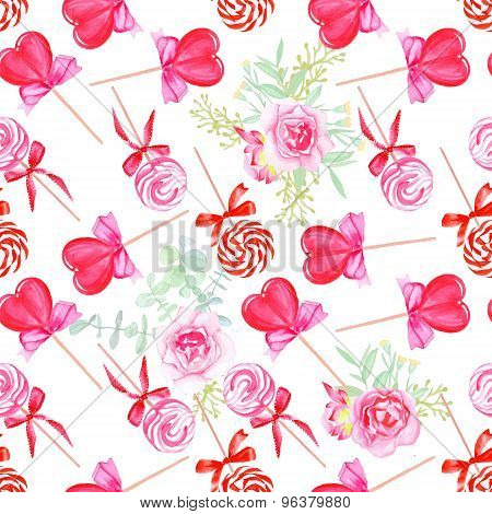 Pink Candy With Flowers Seamless Vector Print