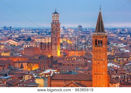 Verona skyline at night, Italy