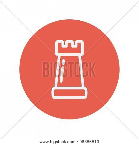 Chess rook thin line icon for web and mobile minimalistic flat design. Vector white icon inside the red circle.