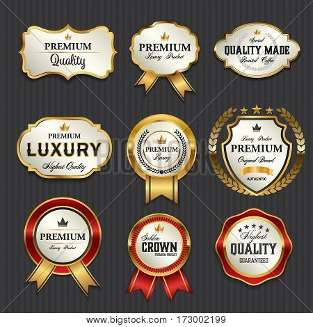 Luxury premium golden labels collection vector illustration