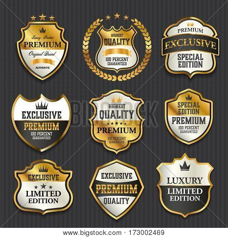 Luxury premium golden labels collection vector illustration