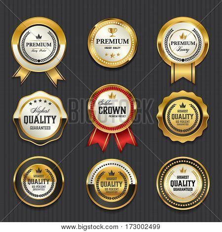 Luxury premium golden labels collection vector illustration