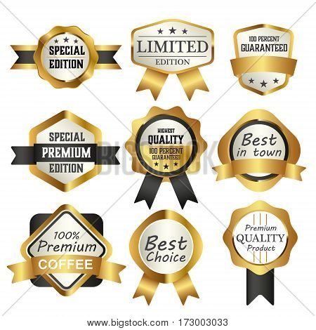 Luxury premium golden labels collection vector illustration