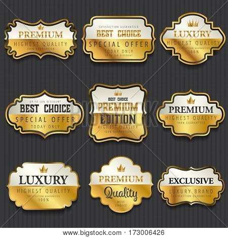 Luxury premium golden labels collection vector illustration