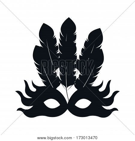 black silhouette carnival of teather mask with feathers vector illustration
