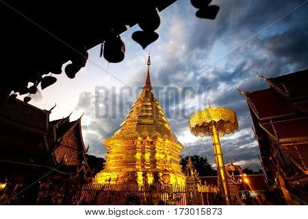 Temple At Night Starry Sky In Thailand
