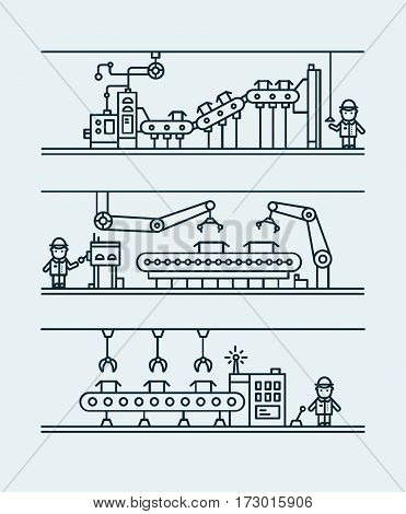 Professional mechanism to produce new product with remote control. Outline illustration.