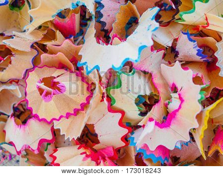 Sharpened color pencil and pencil shavings Texture Background