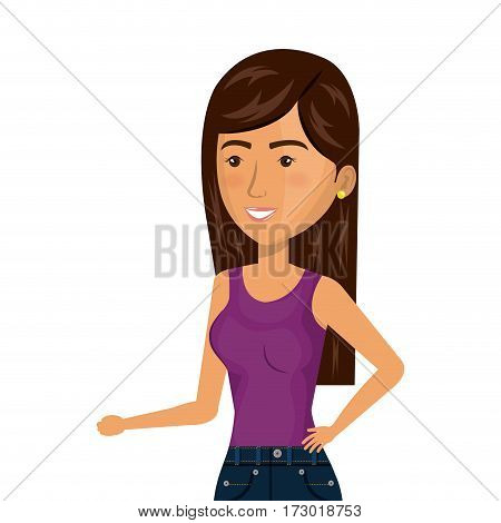 half body cartoon brunette woman in casual suit vector illustration