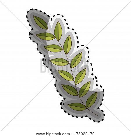 sticker green Silhouette oval leaves with ramifications vector illustration