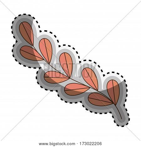 sticker color Silhouette oval leaves with ramifications vector illustration