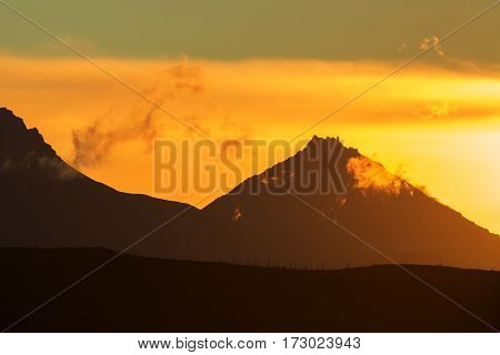 Sunrise Over volcanoes of the Kamchatka Peninsula