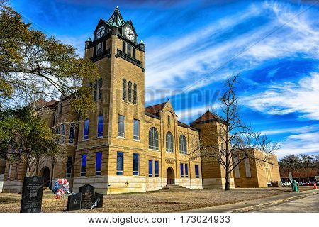 Prattville Alabama USA - January 28 2017: The original Autauga County Courthouse as viewed from the corner of the clock tower.